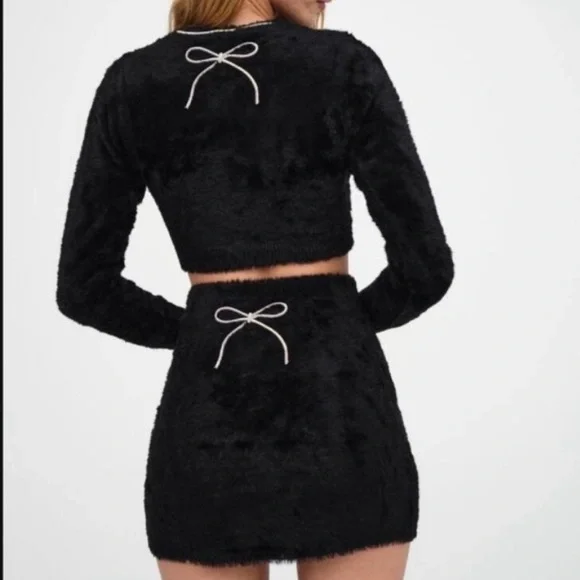 For Love And Lemons Black Faux Fur Rhinestone Top & Skirt Set NW/OT, M/L - Picture 7 of 7